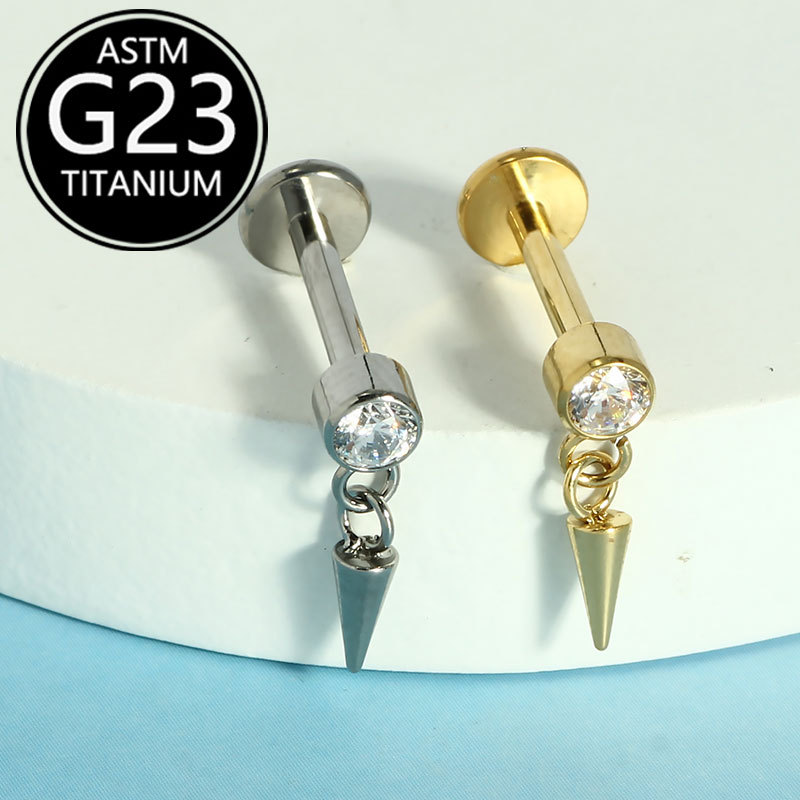 F136 Titanium 2025 New Model Piercing Earrings - Ear Bone Studs, Lip Studs, Water Drop Pointed Cone Pendants 16G - Image 5