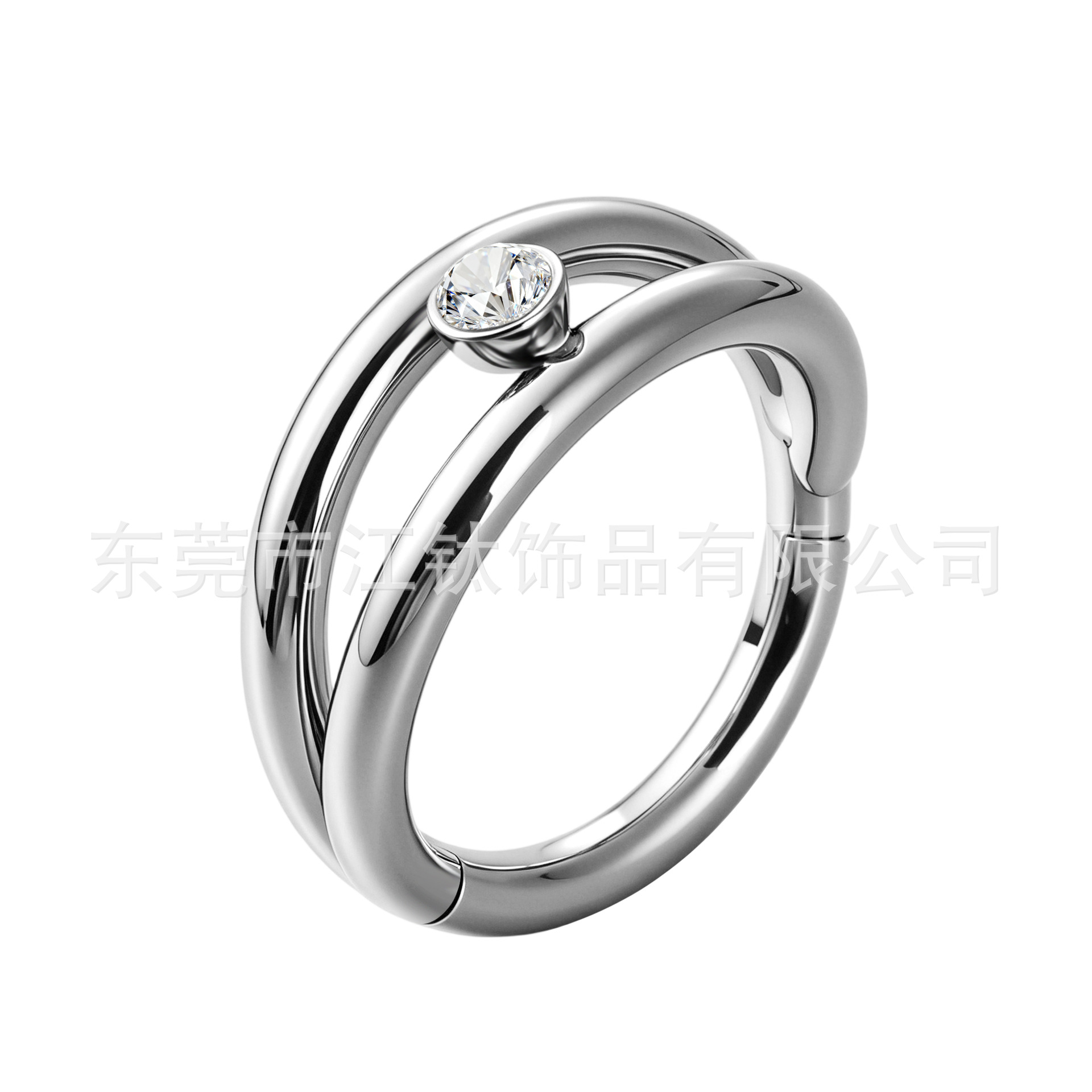 G23 Titanium Double Ring Diamond-Encrusted Nose Ring and Ear Stud - 1.2x8mm Yellow Gold & White Zircon - Image 5