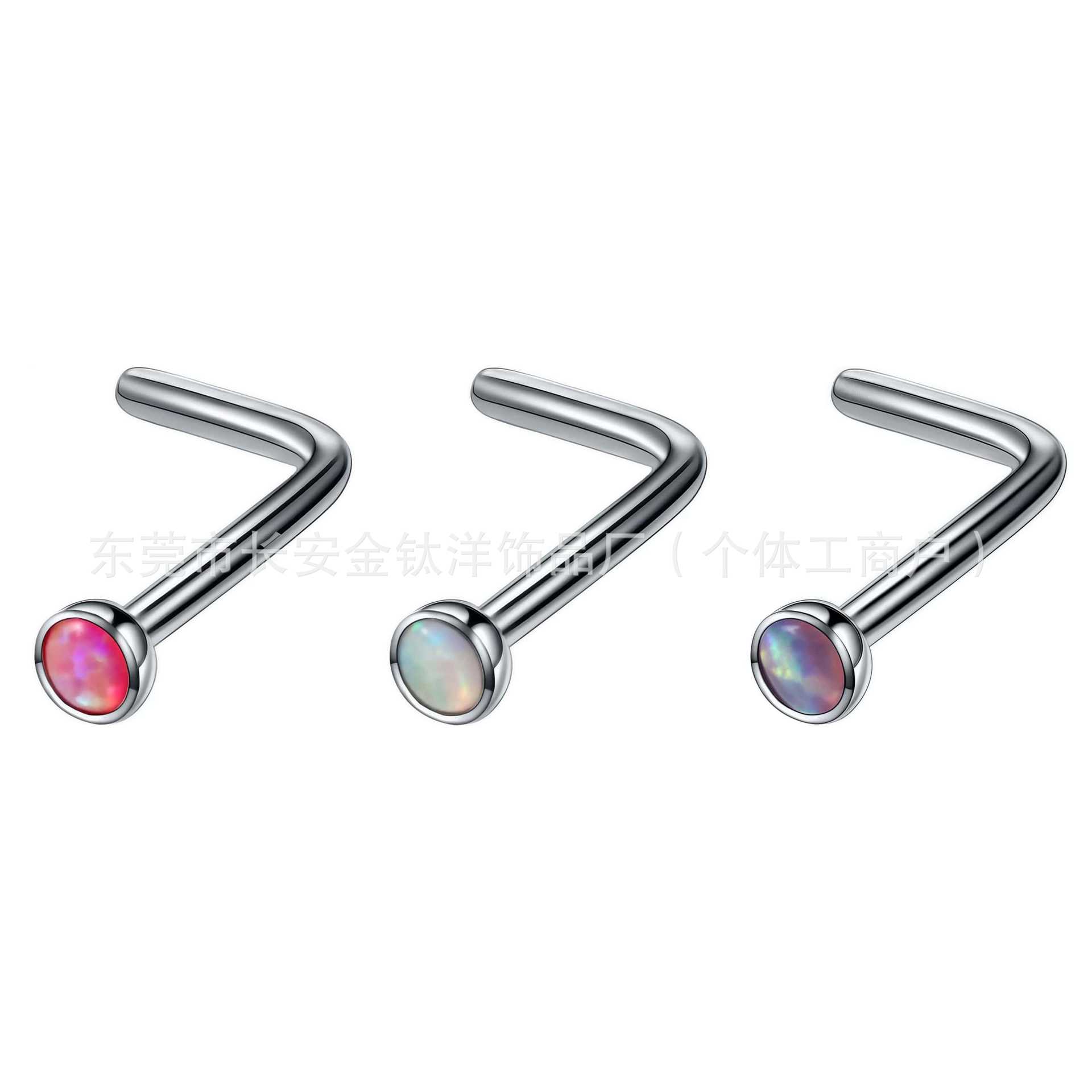 F136 Titanium L-Shaped Opal Nose Stud Nose Ring Lip Stud G23 Titanium Body Piercing Jewelry Nose Ornament - Image 3