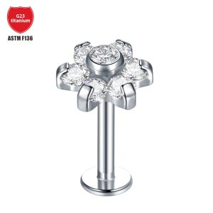 G23 Titanium Lip Stud Earrings Plum Blossom Zirconium Internal Thread Flowers Body Piercing Jewelry