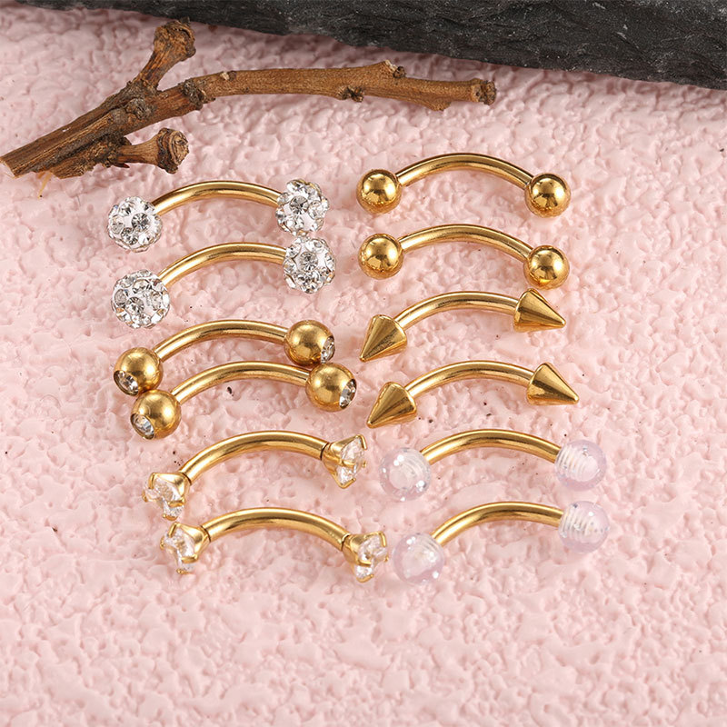 12-Piece Stainless Steel Curved Barbell Set - Pearl Zircon 16G Eyebrow, Lip, and Cartilage Piercing Jewelry - Image 3