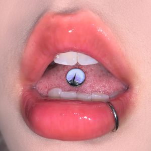 Fanhua Blue Faint Dye Coated 16G 18mm Tongue Barbell Steel Titanium External Thread Tongue Ring Piercing Jewelry Wholesale