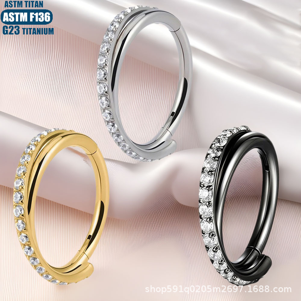 F136 Titanium Nose Ring Cross Zircon Seamless Open Ring Septum Ear Piercing Jewelry - Image 3