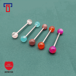 G23 Titanium Tongue Nail with Cat's Eye Stone Effect Acrylic Ball Barbell - Tongue Piercing Jewelry