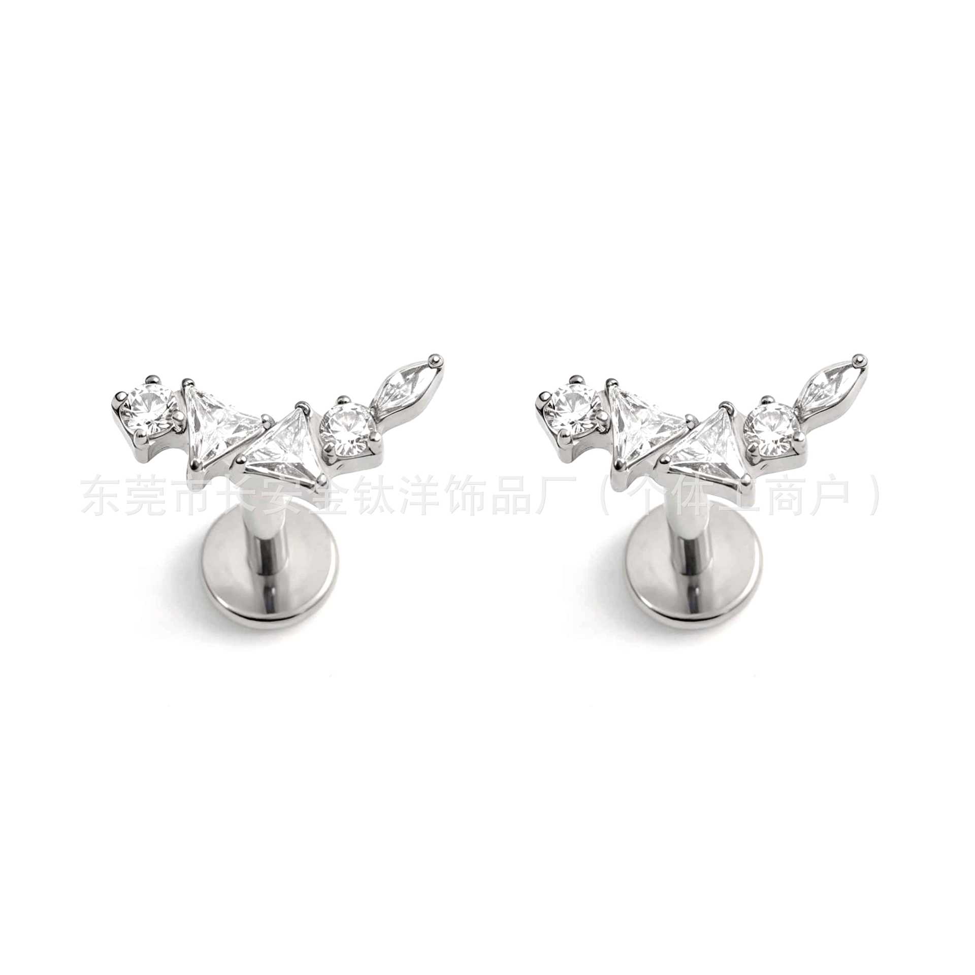 F136 Titanium Triangle Leaf Earrings with Geometric 5A Zircon, Ear Bone Nails Cochlear Nails, G23 Titanium Alloy Piercing Jewelry - Image 2