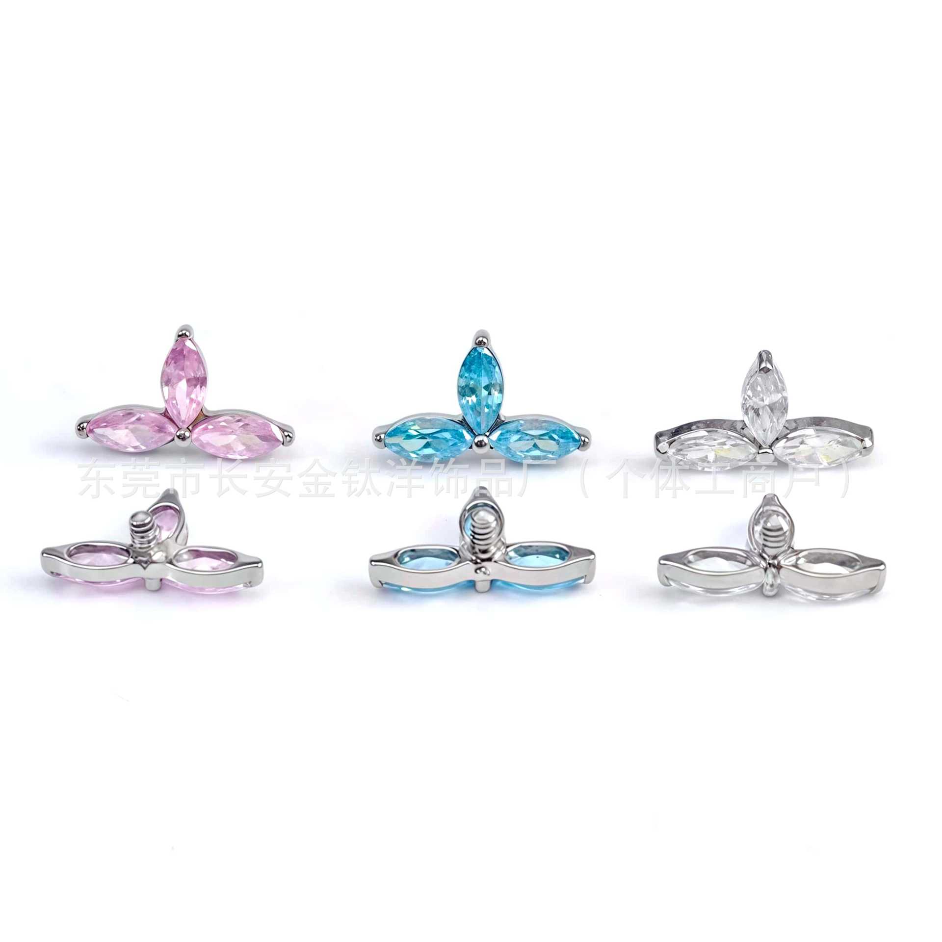 F136 Titanium Clover Earrings Marquise Zircon Ear Bone Nails Cochlear Nails Piercing Jewelry - Image 5