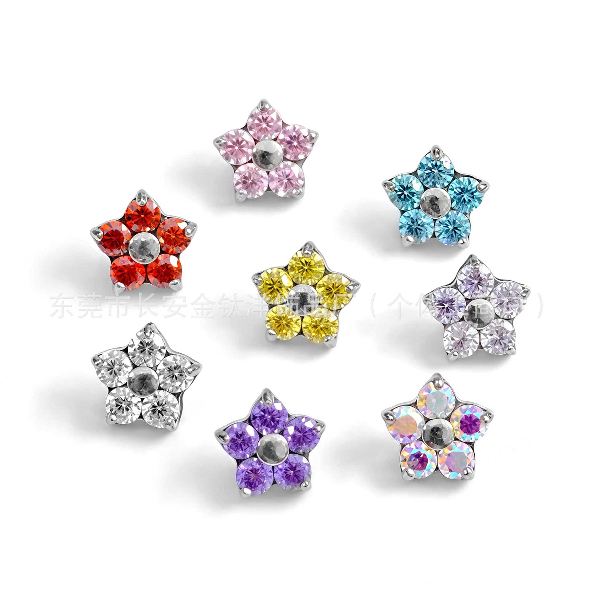 F136 Titanium Flower Five Petals 5A Zircon Earrings Lip Nails Nose Nails Ear Bone Nails G23 Titanium Alloy Piercing Jewelry - Image 5