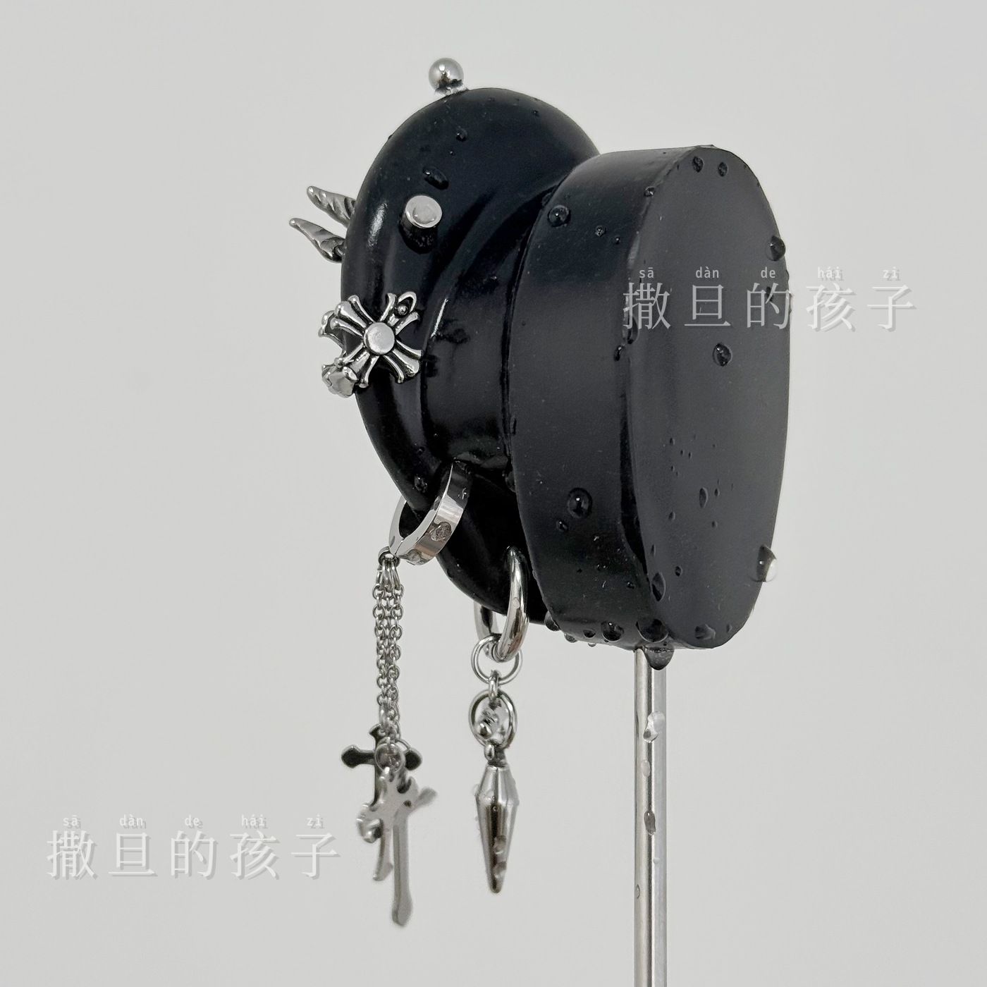 Punk Cross Earrings Dark Cyberpunk Style 316L Surgical Steel Ear Piercing Jewelry - Image 3