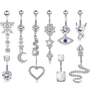 Rose Gold Belly Button Ring Set 9Pcs Stainless Steel Body Piercing Jewelry