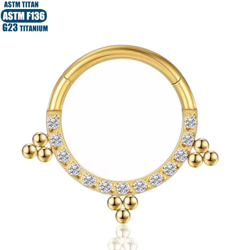 G23 Titanium Zircon Nose Ring Welding Bead Cartilage Earring Hinged Septum Seamless Ring - Image 2