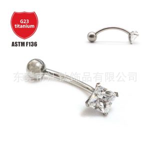 F136 Titanium Eyebrow Ring Square Inner Tooth Curved Barbell 5A Zircon G23 Titanium Alloy Body Piercing Jewelry Eyebrow Bone Nail