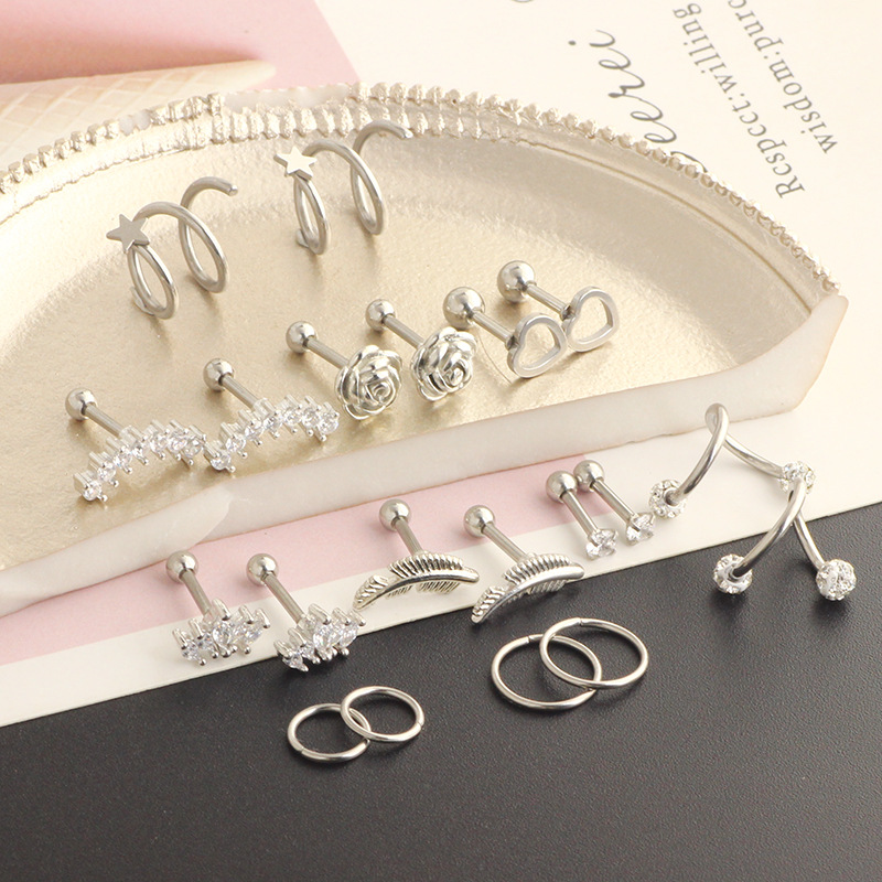 20-Piece 16G Body Piercing Jewelry Set - Simple Earrings, Ear Cuffs, Ear Nails, Cartilage Ear Bone Set, 3 Colors - Image 4