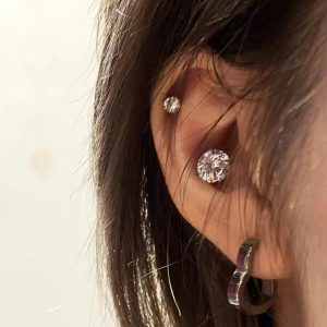 Cold Style Diamond-Encrusted Ear Bone Nails Tragus Earrings 8mm CZ Studs, No Need to Remove When Sleeping, 2022 New Arrival