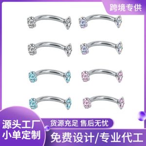 316L Stainless Steel Diamond Eyebrow Ring Round Zircon Eyebrow Barbell Piercing Jewelry Wholesale