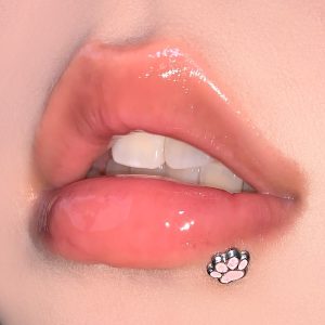 Pink Cat Claw Lip Labret Stud 16mm 1.2mm 316L Surgical Steel Internally Threaded Lip Ring Piercing Jewelry