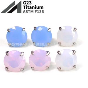F136 Titanium Round Base Inlaid 7A Opal Lip Labret Stud Ear Cartilage Piercing Jewelry