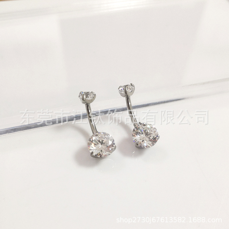 F136 Titanium Navel Nail Double-Headed Three-Claw 5A Round Zircon Belly Button Ring - Image 3