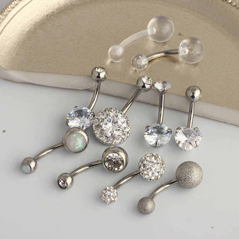 10-Piece Short CZ Navel Ring Set - Belly Button Rings Rose Gold with Zircon, Stainless Steel Body Piercing Jewelry for Women - Image 5