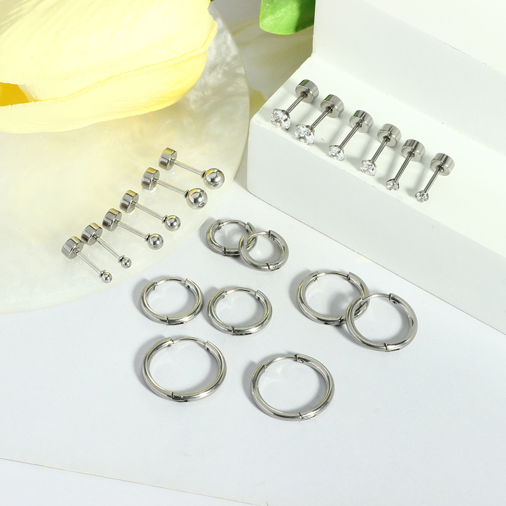 Fashion Zircon Ear Bone Nail Earrings for Women - 316L Surgical Steel, Gold Plated, Geometric Flower Design - European & American Style, In Stock Wholesale - Image 3