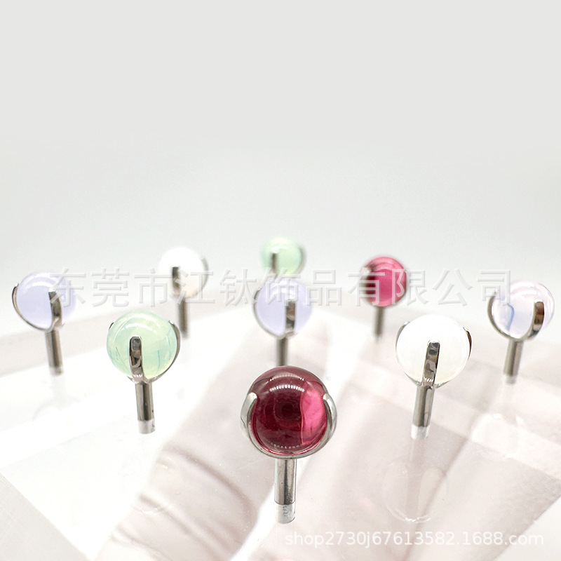 G23 Titanium Gem Tongue Barbell - Red Opal - 1.2mm x 5mm Tongue Piercing Jewelry - Image 5