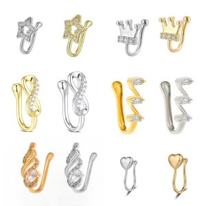 Gold Geometric Nose Clip Non-Piercing Fake Nose Ring - Copper Inlaid Zircon, 8-Shape Design, Popular in Europe and America