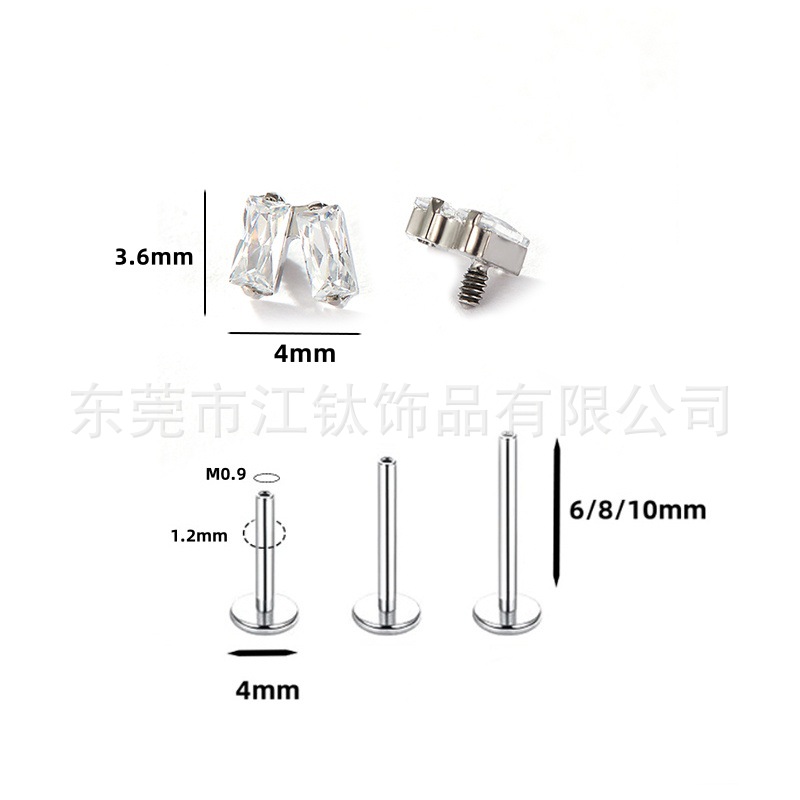 G23 Titanium Alloy Ear Cartilage Stud Square Zircon Inlaid Body Piercing Earrings - Image 5