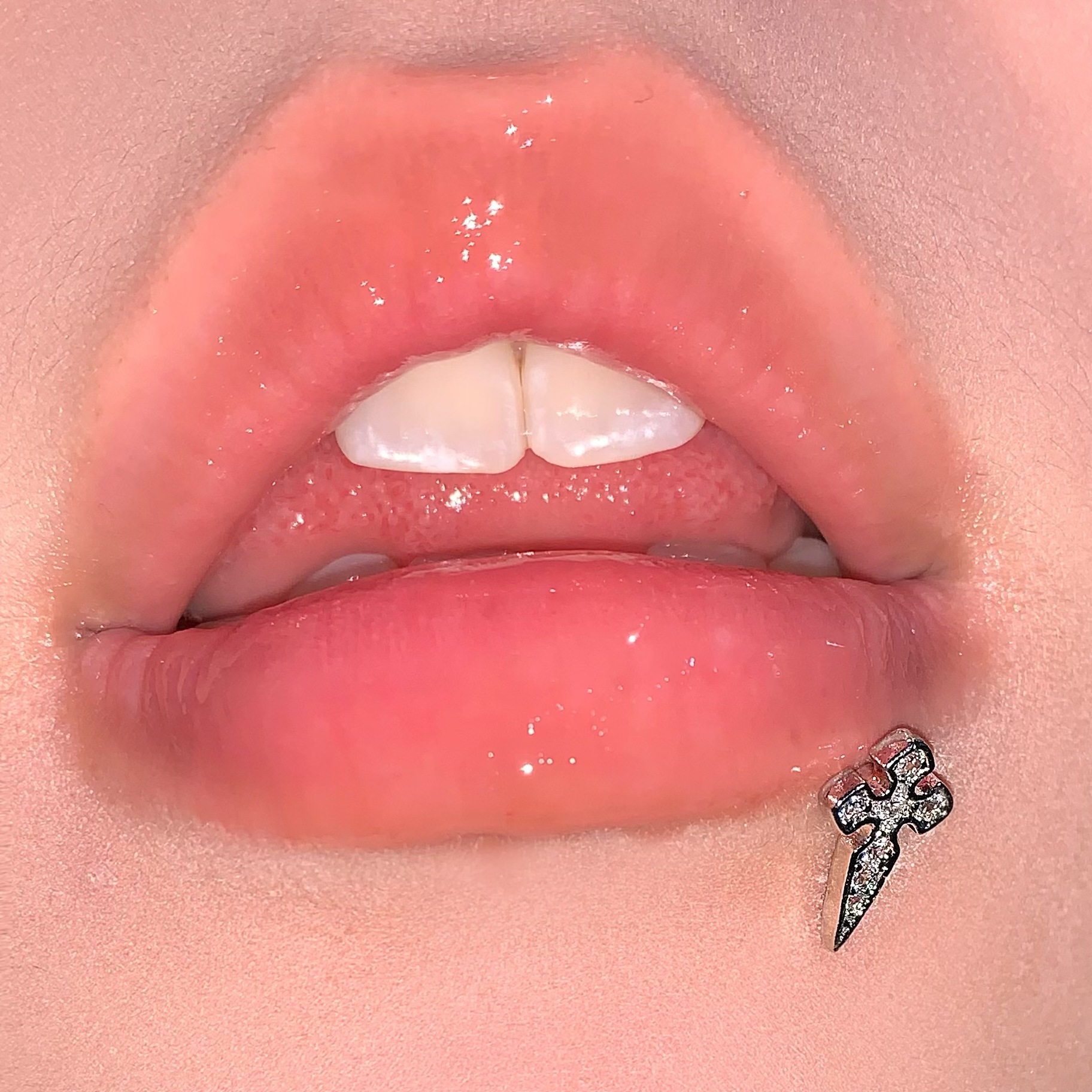 Cross Hip Hop Diamond Encrusted Cross Lip Nail Steel Titanium External Thread Straight Barbell Lip Piercing Jewelry Wholesale - Image 2