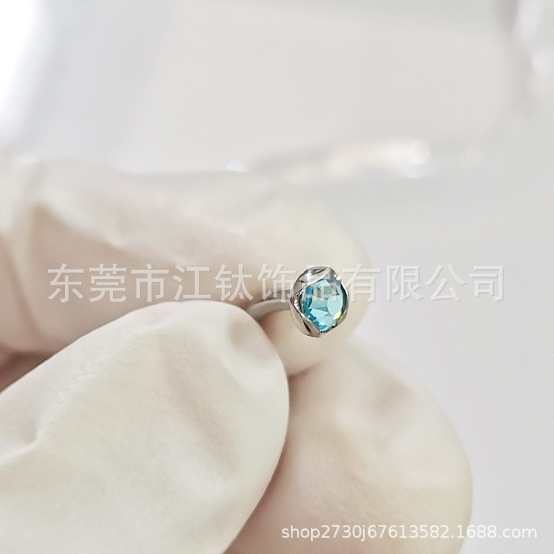 F136 Titanium Navel Ring Water Corrugated Design with Czech Diamond - G23 Titanium Alloy Body Piercing Suspension Belly Ring - Image 3