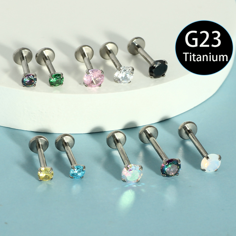 Long Threaded F136 Titanium Lip Stud with Internal Thread and Zirconia Stone, 16G Body Piercing Jewelry for Ear Cartilage, 6-10mm - Image 5