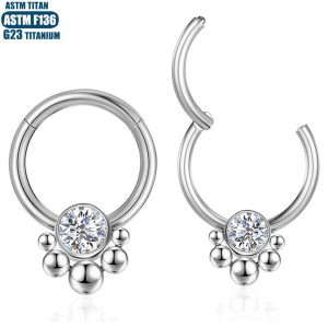 F136 Titanium Sunflower Zircon Beads Cluster Earring Nose Ring Hoop Earrings for Female Conch Piercing Seamless Ring