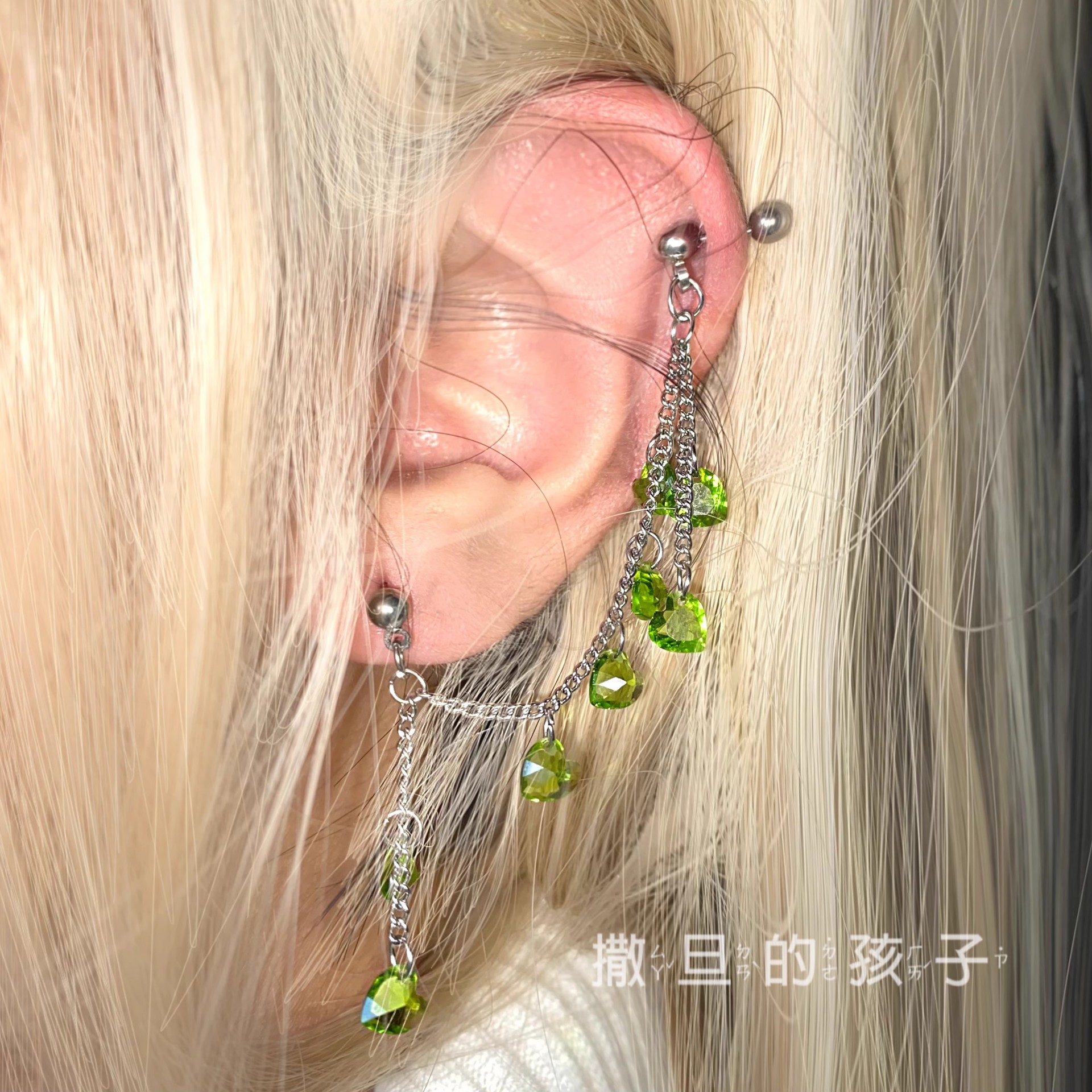 Rose Love Double Ear Hole Ear Bone Nail Titanium Steel Earrings CZ Heart Sweet Cool Wind Wholesale - Image 3