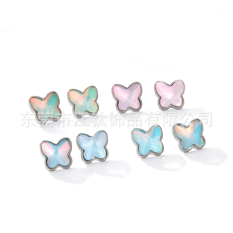 Butterfly G23 Titanium Alloy Ear Studs - Polished Glass Glossy Surface Body Piercing Jewelry - Image 5