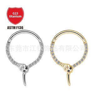 Snake Head Shape Nose Ring Zircon Inlaid Titanium Alloy Nose Stud Nail Gold G23 Body Piercing Jewelry