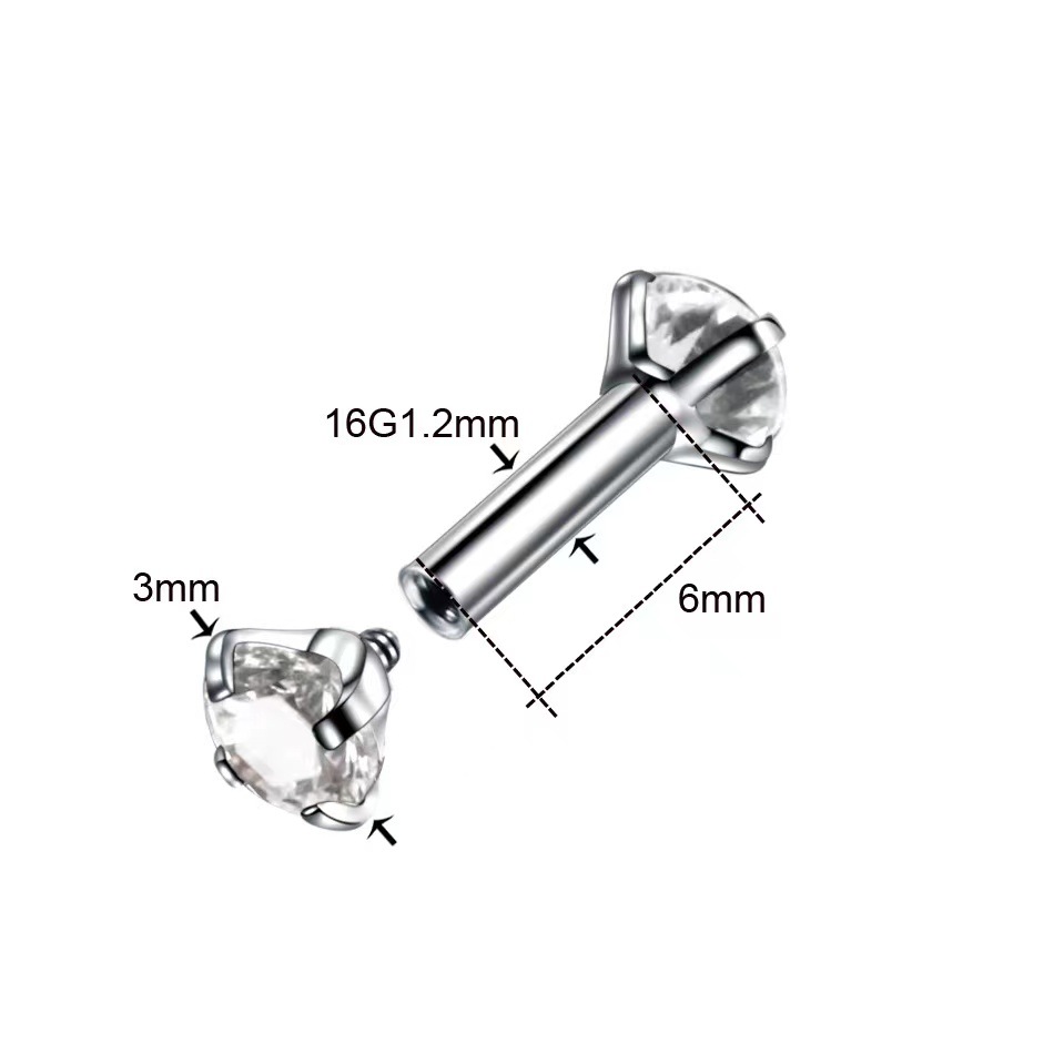 G23 Titanium Double Head Claw Set CZ Straight Barbell Eyebrow Piercing Jewelry - Image 2