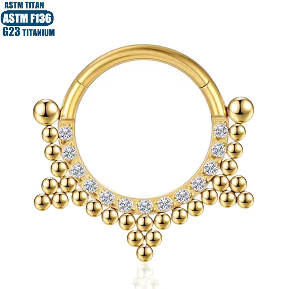 Fashion G23 Titanium Septum Ring with Zircon Bead Hinged Clicker Welded Hinge Seamless Ring for Nose Piercing Cartilage Earring - Image 4