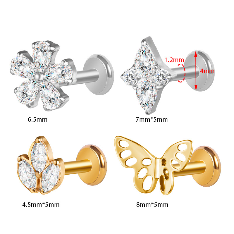 Zesen F136 Titanium Alloy Marquise CZ Lip Labret Stud Ear Bone Nail Tongue Piercing Jewelry G23 Titanium - Image 5
