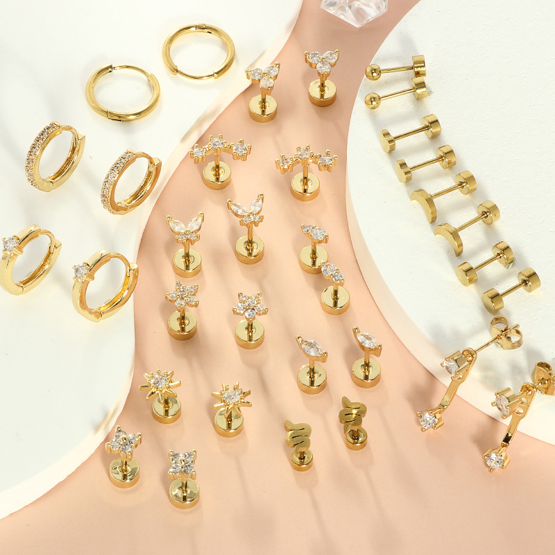 17 Pairs Stainless Steel Earrings Set - Fashionable Commuter Unisex Geometric Hoop Earrings Wholesale - Image 4