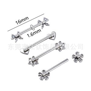 Jiangtai F136 Titanium Nipple Ring with Heart Bow Flower and Stone Inlay G23 Titanium Alloy Body Piercing Jewelry Nipple Ring