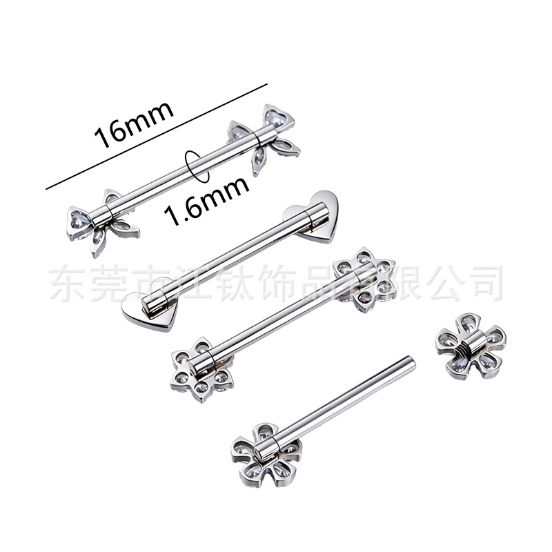 Jiangtai F136 Titanium Nipple Ring with Heart Bow Flower and Stone Inlay G23 Titanium Alloy Body Piercing Jewelry Nipple Ring - Image 2