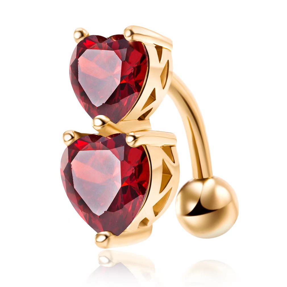 Double Heart Belly Button Ring Stainless Steel Navel Jewelry Dangle Heart Shape Body Piercing for Women - Image 2