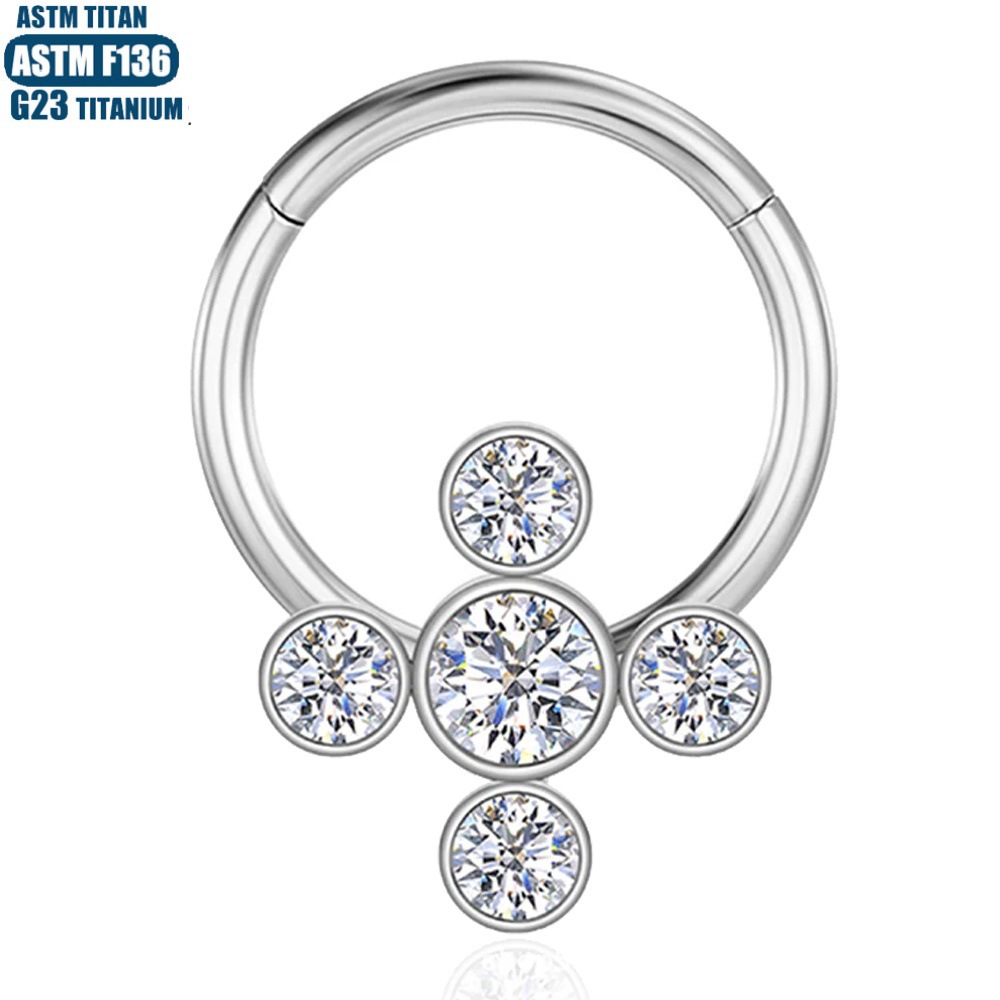 G23 Titanium Hinge Nose Ring with CZ Zircon Ear Cartilage Septum Ring Seamless Open Ring - Image 2