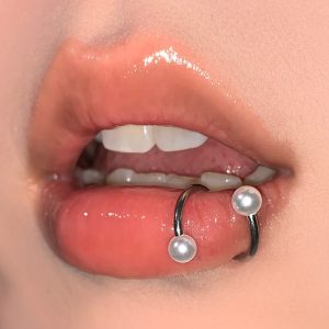 Pearl Acrylic Lip Ring S-Shaped Ear Bone Ring Hot Girl Style Personality Titanium Steel Lip Stud Piercing Jewelry