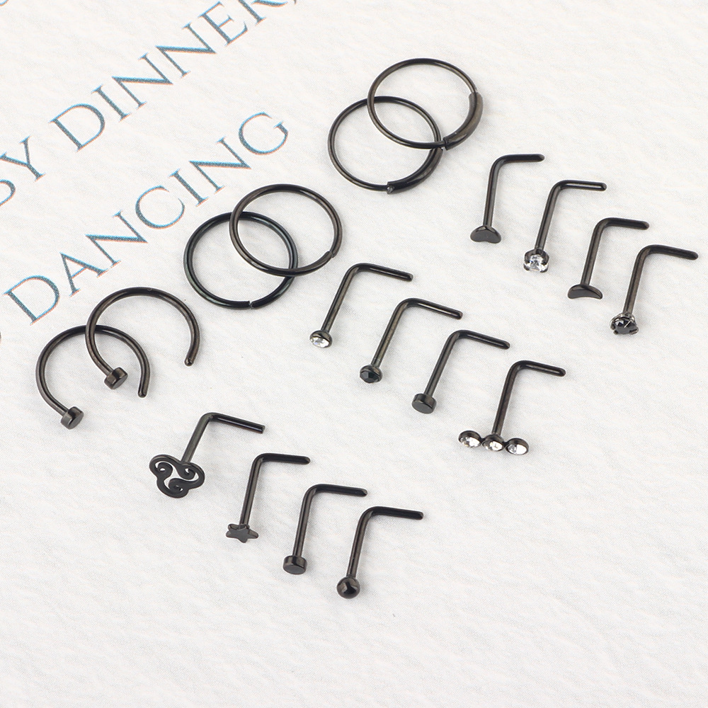 Amazon Combination Nose Stud Set Body Piercing Accessories Stainless Steel Nose Ring European and American Gold 21-Piece Set - Image 4
