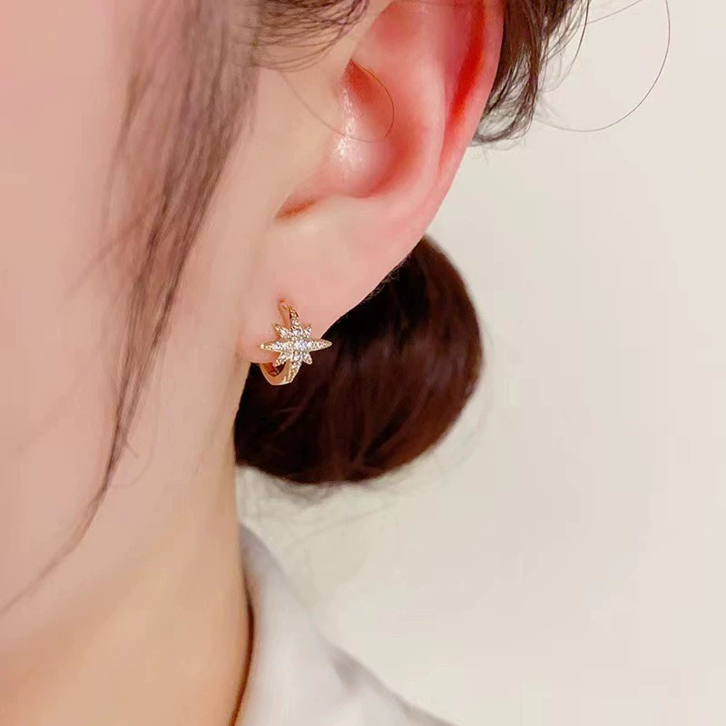 Six-Pointed Star Earrings Women's Fashion Cubic Zirconia Gold Geometric Ear Studs - Image 4