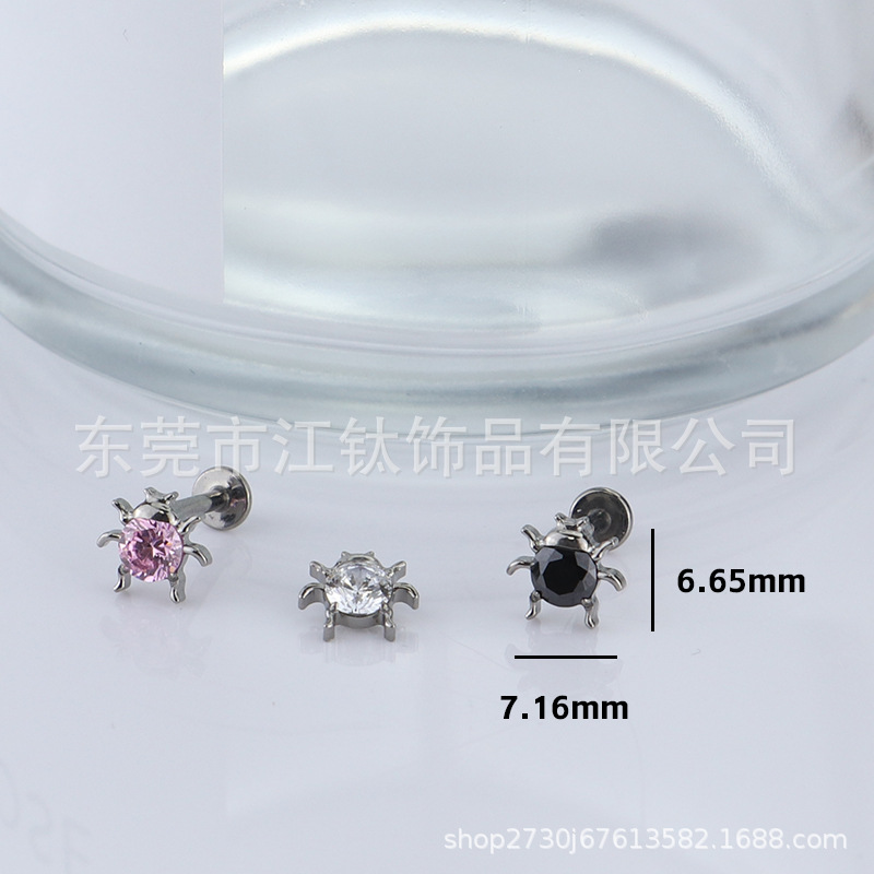 Ladybug Ear Studs with Zircon - Titanium Alloy ASTM F136 Body Piercing Earrings - Image 2