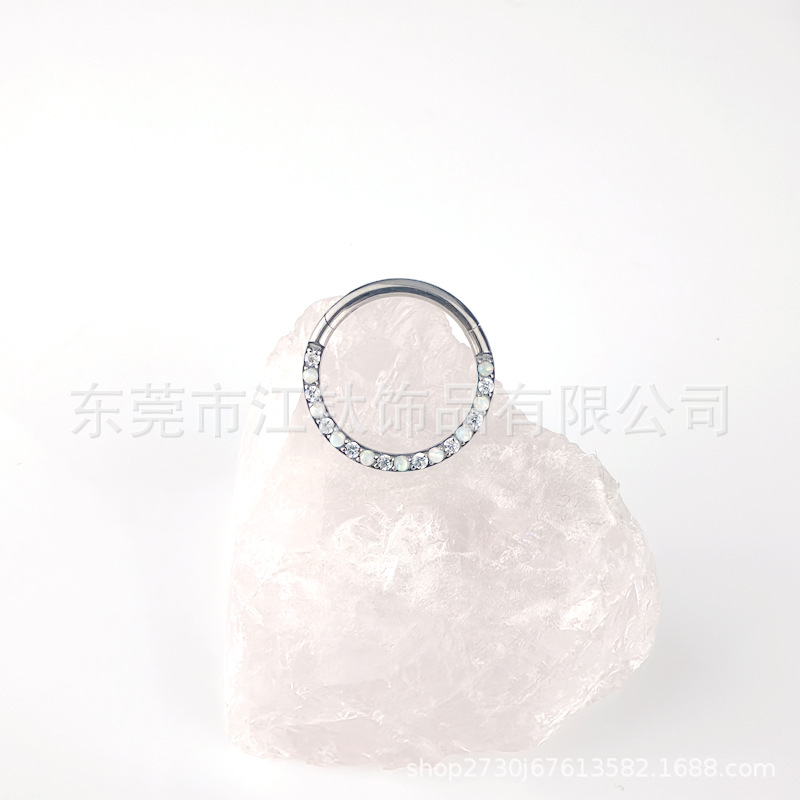 G23 Titanium Nose Ring with Opal Inlay - Cross-border ASTM F136 Titanium Alloy Body Piercing Jewelry for Ear Cartilage Helix Tragus Daith - Image 2