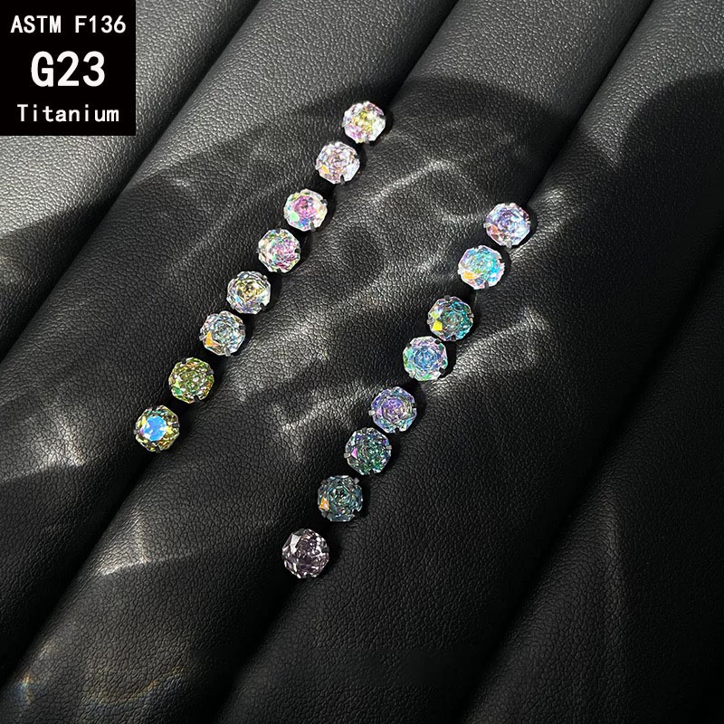 F136 Titanium 6mm Eight-sided Heart Rose Cut Bowl Bottom Earring G23 Titanium Alloy Gradient Ear Bone Nail Lip Nail Tongue Nail - Image 2