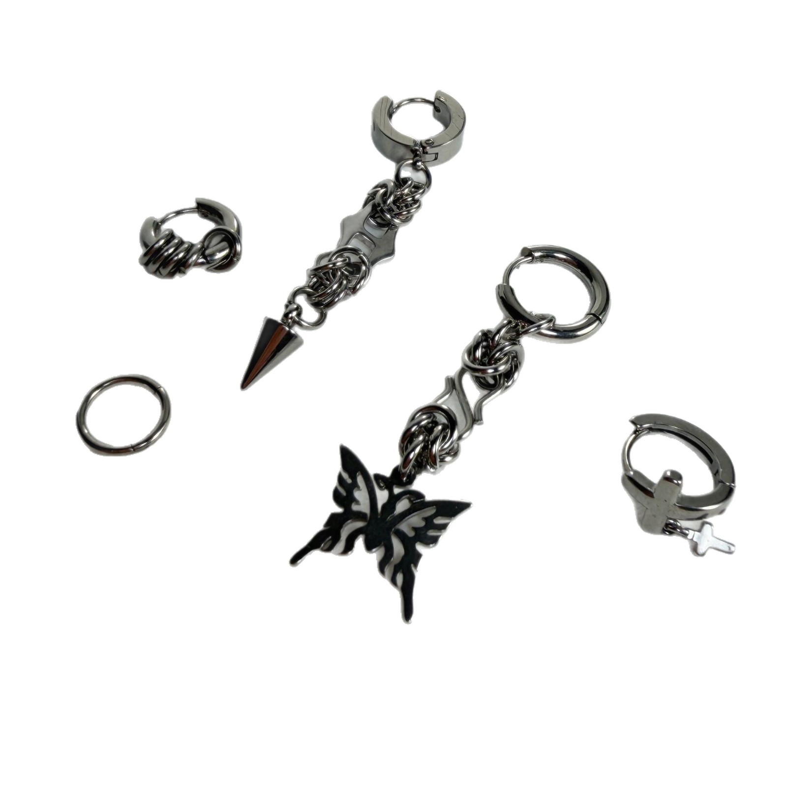 Satan's Child Butterfly Contract Ear Bone Studs - Titanium Steel Earrings for Helix Tragus Conch Piercing, Dark Cyberpunk Style - Image 5