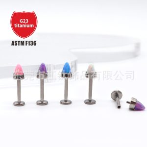 F136 Titanium Lip Stud Opal Cone Thread Labret Piercing Jewelry G23 Alloy