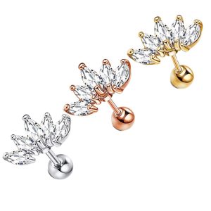 5 PCs Zircon Fashion Stainless Steel Women's Ear Bone Nail Screw Earrings Piercing Jewelry Ear Stud Earrings